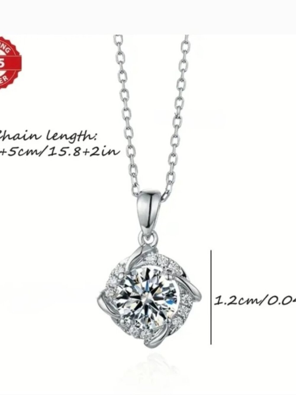 1 Carat Windmill Moissanite Halo 925 Sterling Silver Pendant Necklace - Picture 5 of 5